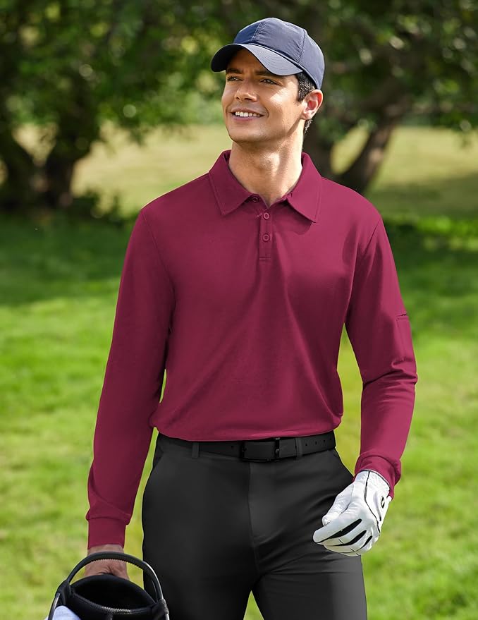 Deyeek Men's Polo Shirts Long Sleeve Golf Polo Shirts for Men Quick Dry UPF 50+ Sun Protection Polos Casual Collared Shirts