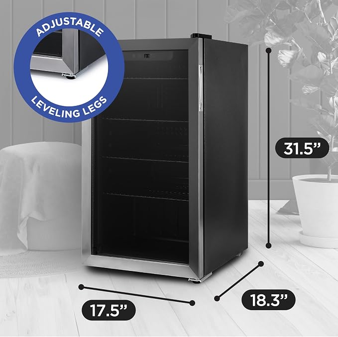 BLACK+DECKER 3.3 Cu. Ft. Beverage Cooler, BDB31HS | Beverage Fridge with Double Pane Glass Door, Drink Fridge with 112-Can Capacity for Home Bar and Home Office with LED Display