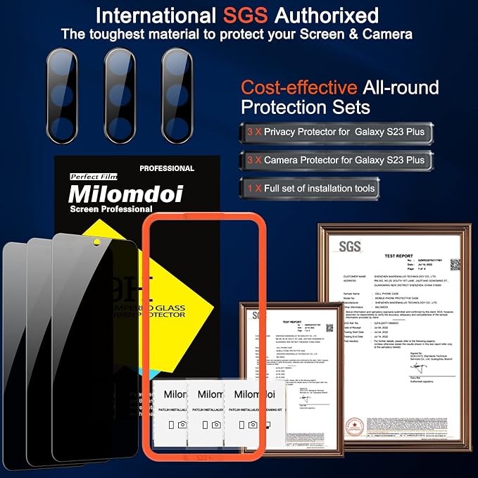 Milomdoi for Samsung Galaxy S23 Plus S23+ Privacy Screen Protector Tempered