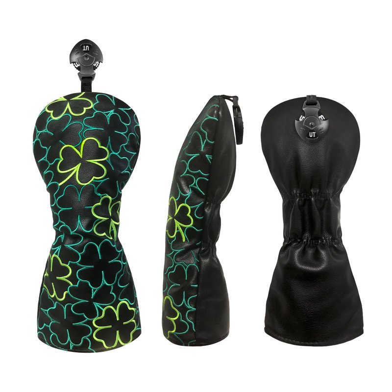 WTLJQQY Golf Club Head Covers - 1pc or Set Premium Leather Covers with Green Lucky Clover Embroidery for Driver, Fairway Wood, and Hybrid Clubs Headcover (1pc Hybrid Headcover)