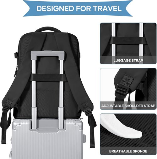 Coowoz Large Travel Backpack - Waterproof Hiking Rucksack for 15.6" Laptop | Flight Approved, Black