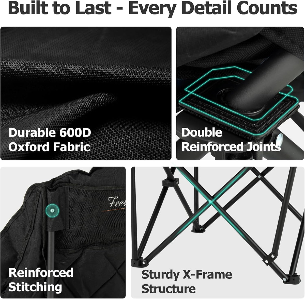 Overmont Oversized XL Camping Chair - Heavy-Duty 400lbs Support with Padded Comfort & Side Pocket | Black