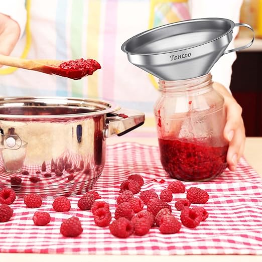 Toncoo 3 Pack Stainless Steel Funnels for Kitchen Use, Food Grade Cooking Funnel with 3 Strainer, Kitchen Funnel Set Metal Funnels for Filling Bottles