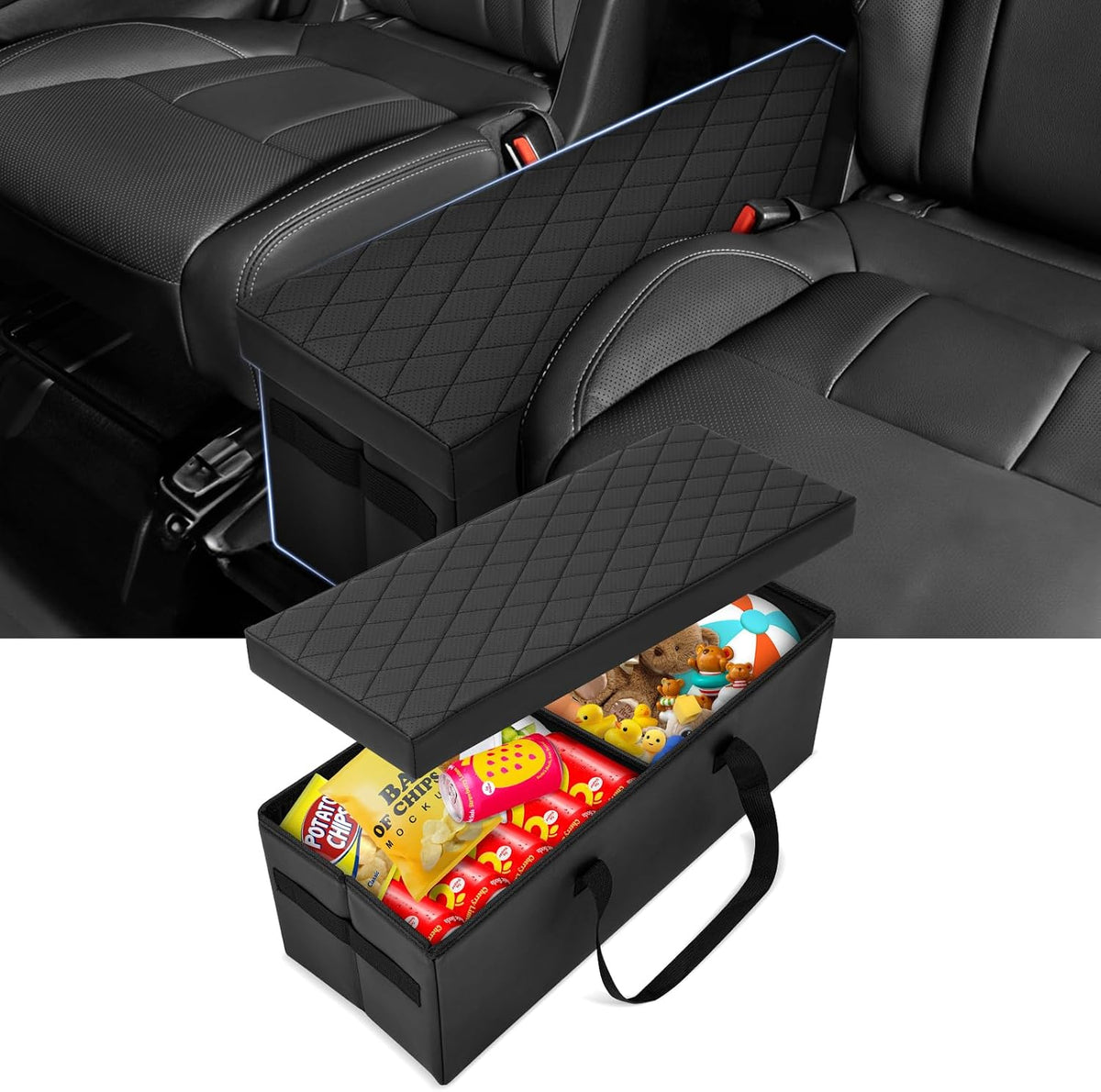 Autorder Car Seat Organizer for 2021-2025 2026 Chevy Chevrolet Suburban/Tahoe Accessories Portable Backseat Organizer with Lid Handles Car Floor Storage for Kids Toys Baby Products Daily Necessities