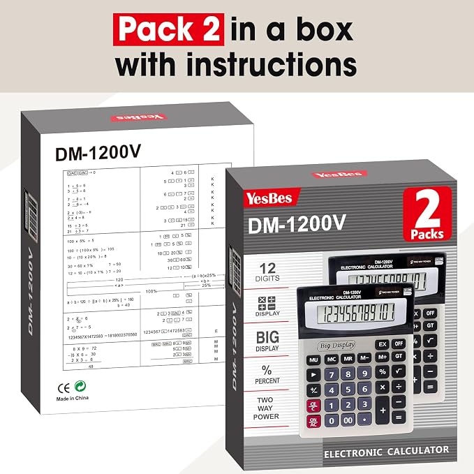 2 Pack Calculator, Calculators Desktop 12 Digit Extra Large LCD Display