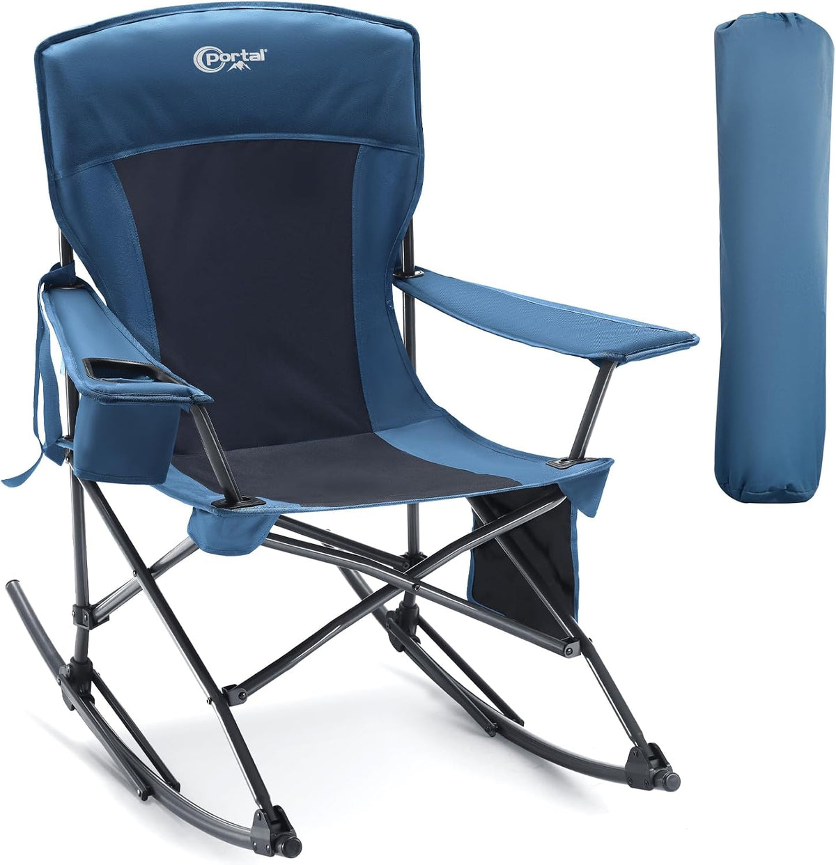 Portal Camping Rocking Chair Outdoors Folding Portable Rocker with Cup Holder Side Pocket Carry Bag, Support 350LBS, Black