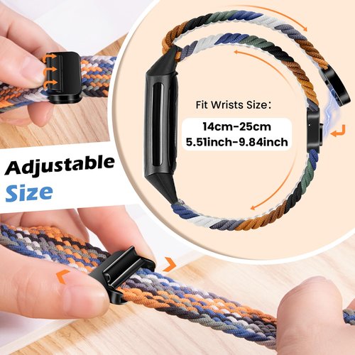 Elastic Braided Bands Compatible with Fitbit Charge 5/Fitbit Charge 6 for Women Men,Adjustable Breathable Replacement Stretchy Nylon Loop Wristband Sport Strap