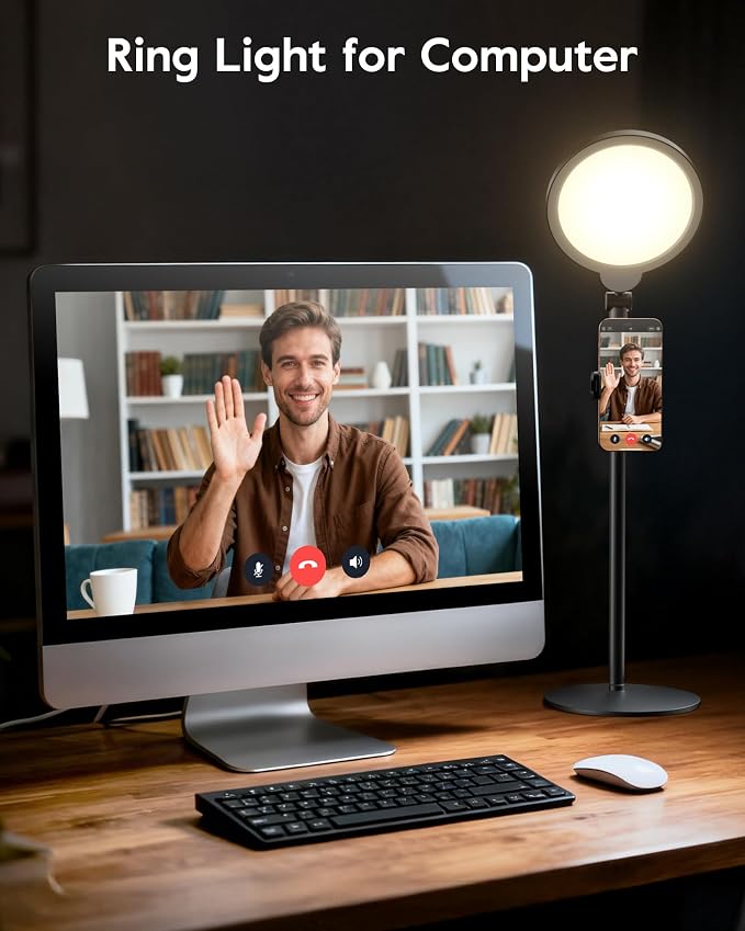 Dimmable Ring Light with Stand for Desk, Adjustable Desk Light for Video