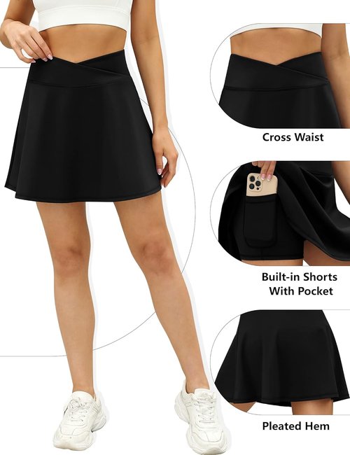 LouKeith Tennis Skirts for Women - Pleated High Waisted Athletic Golf Skorts with Pocket | Comfortable Fit