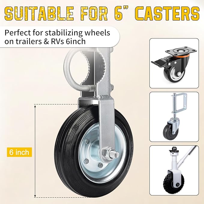 Rubber Wheel Dock for Trailer, Heavy Duty Jack Wheel Chock Stopper Fits 6" Caster, Travel Trailer Wheel Dock Jack Wheel Stabilizer for RV, Boat, Camper and Caravans