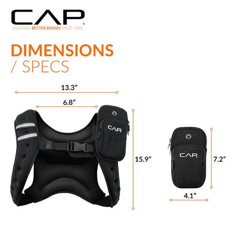CAP Barbell 8LB Weighted Vest Black – Unisex Workout Vest with Phone Pouch, Reflective Strips, and Adjustable Fit for Walking, Running, Cardio, and Strength Training