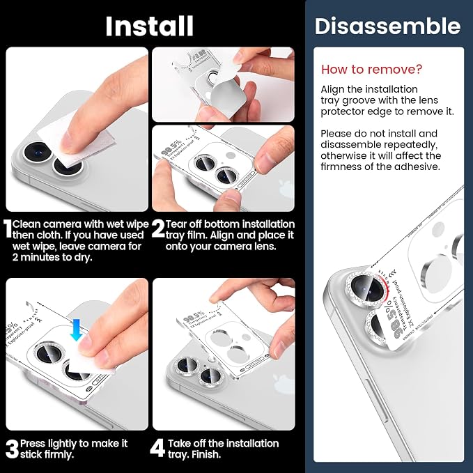 Tensea for iPhone 16 / iPhone 16 Plus Camera Lens Protector, 9H Tempered Glass