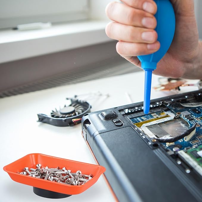16 PCS Orange Magnet Screw Trays, 2 Sizes Stainless Steel Magnetic Parts Trays, Orange Magnetic Tool Tray for Collecting Nuts, Screws, Bolts, Small Parts 5.9x2.5/3.6x2.4 inch