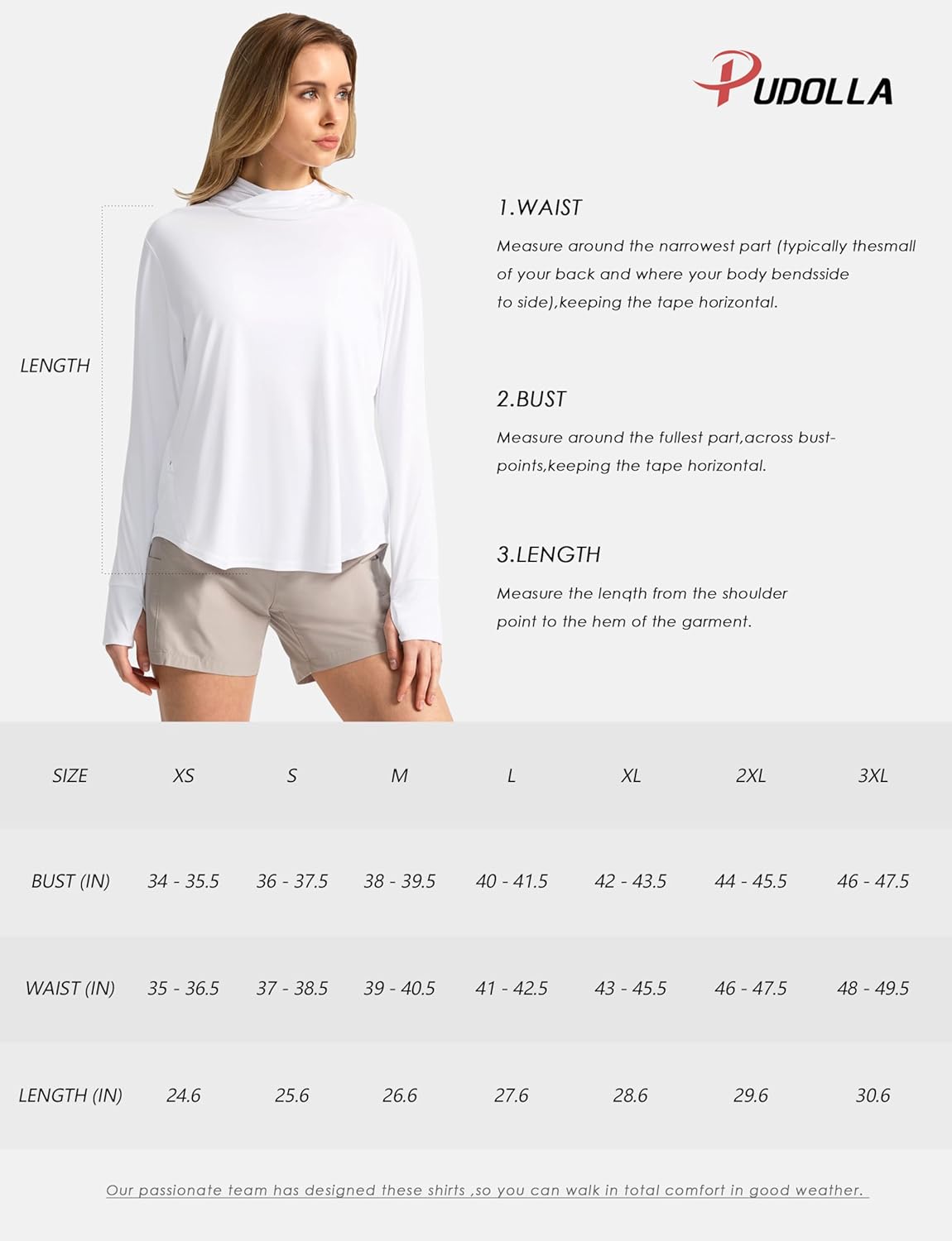 Pudolla Women's UPF 50+ Sun Protection Shirt - Lightweight Long Sleeve UV Hoodie for Outdoor Activities