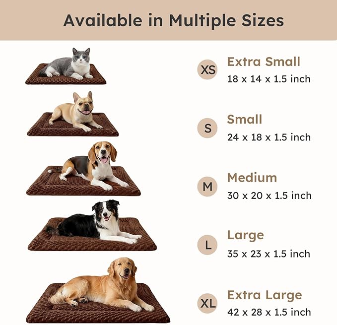 Dog Bed Mat, Dual-Sided Dog Crate Bed Mat - Ultra Soft & Machine Washable Kennel Pad for Small Dogs, All-Season Comfort Pet Bed for Crates, Travel, and Home, Brown, 24 x 16 Inch