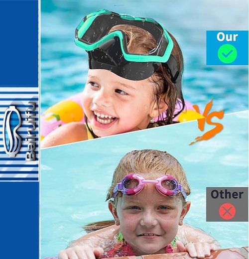 Bairuifu Kids Swim Goggles - 3-Window Lens for Wide Vision & Comfort | Crystal Clear Snorkel Mask