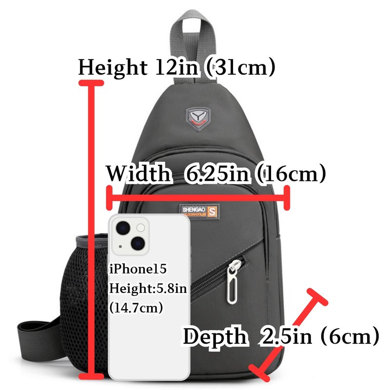Travel Lightweight Sling Bags with Key Ring Strap Bottle Holder Earphone Hole, Adjustable Nylon Crossbody Shoulder Backpack, Water Resistant (Gray 02)