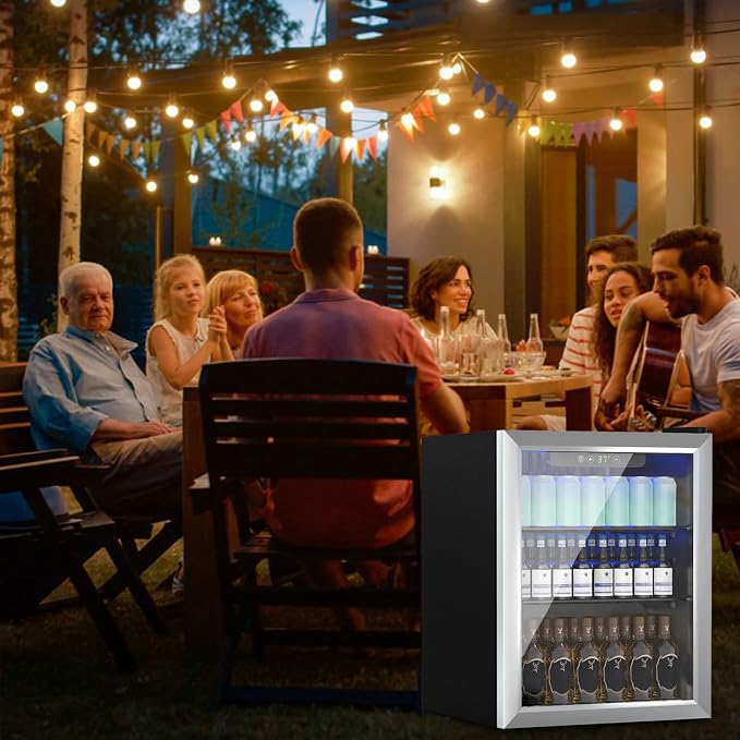 70 Can 1.7 Cu.Ft Compact Beverage Refrigerator With Glass Door | Stainless Steel Drink Cooler with Reversible Glass Door for Soda Wine Beer, Small Fridge for Home Office Bar (40℉-61℉)
