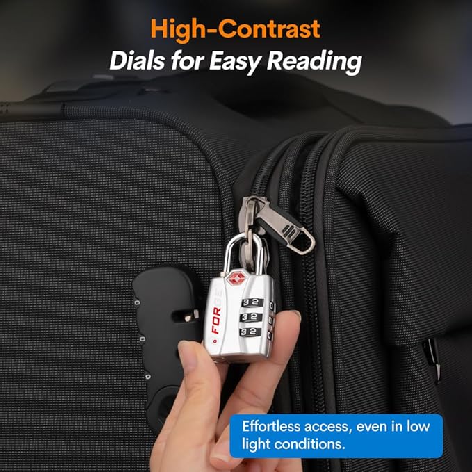 Forge Luggage Locks TSA Approved 4 Pack 4 Colors, Small Combination Lock with Zinc Alloy Body, Open Alert, Easy Read Dials, for Travel Suitcase, Bag, Backpack, Lockers.