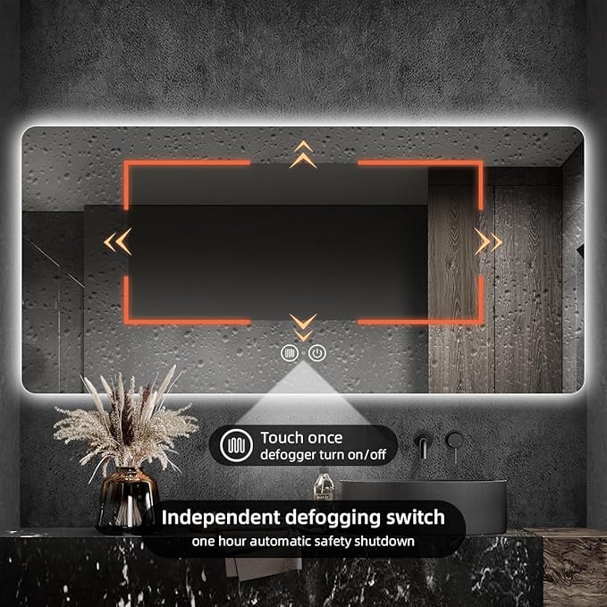 36"x60" LED Bathroom Mirror with Lights, Ultra-Clear Glass, Shatter-Proof, Smart Backlit Mirror with Auto Sensor Lights, Anti-Fog, Bathroom Wall Mounted Mirror, Stepless Dimmable, Memory