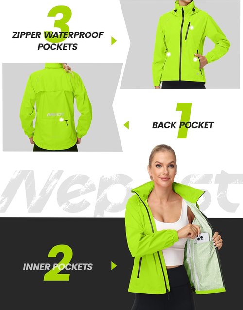 Nepest Women's Lightweight Waterproof Cycling Rain Jacket - Packable Hooded Windbreaker with UPF 50+ Protection