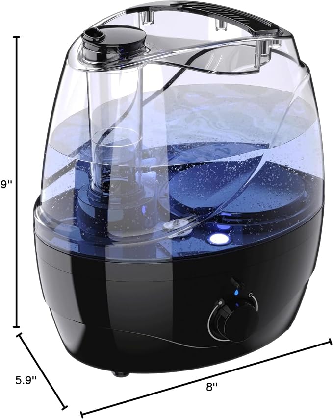 Humidifiers for Bedroom and Large Room, 2.2L Cool Mist Humidifier for Baby, 30 Hours with Whisper-Quiet Operation, Adjustable 360° Rotation Nozzle, Night Light Function, BPA Free