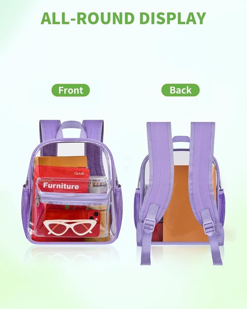 MAY TREE Clear Backpack - Stadium-Approved, 12x11x6 Inches for Concerts & Festivals | Purple