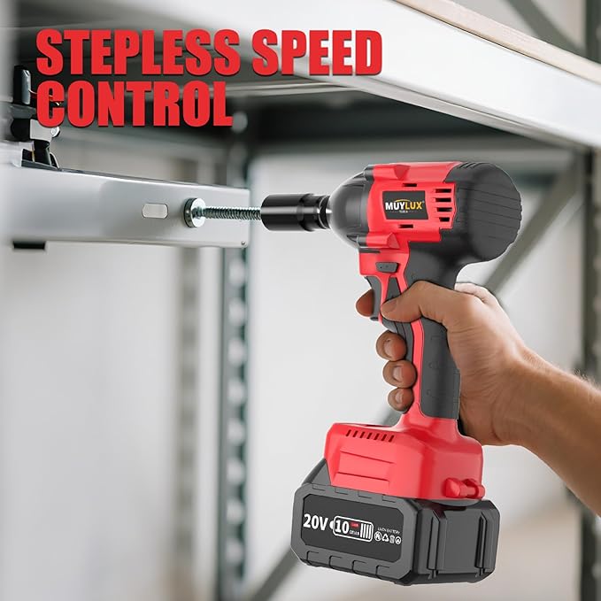430N.m/320Ft-lbs Brushless Cordless Impact Wrench 1/2 Inch with 4.0Ah Battery and Charger, High Torque Electric Impact Gun, Power Drill Driver for Car/DIY Furniture/Lawn Mower, 1 Battery