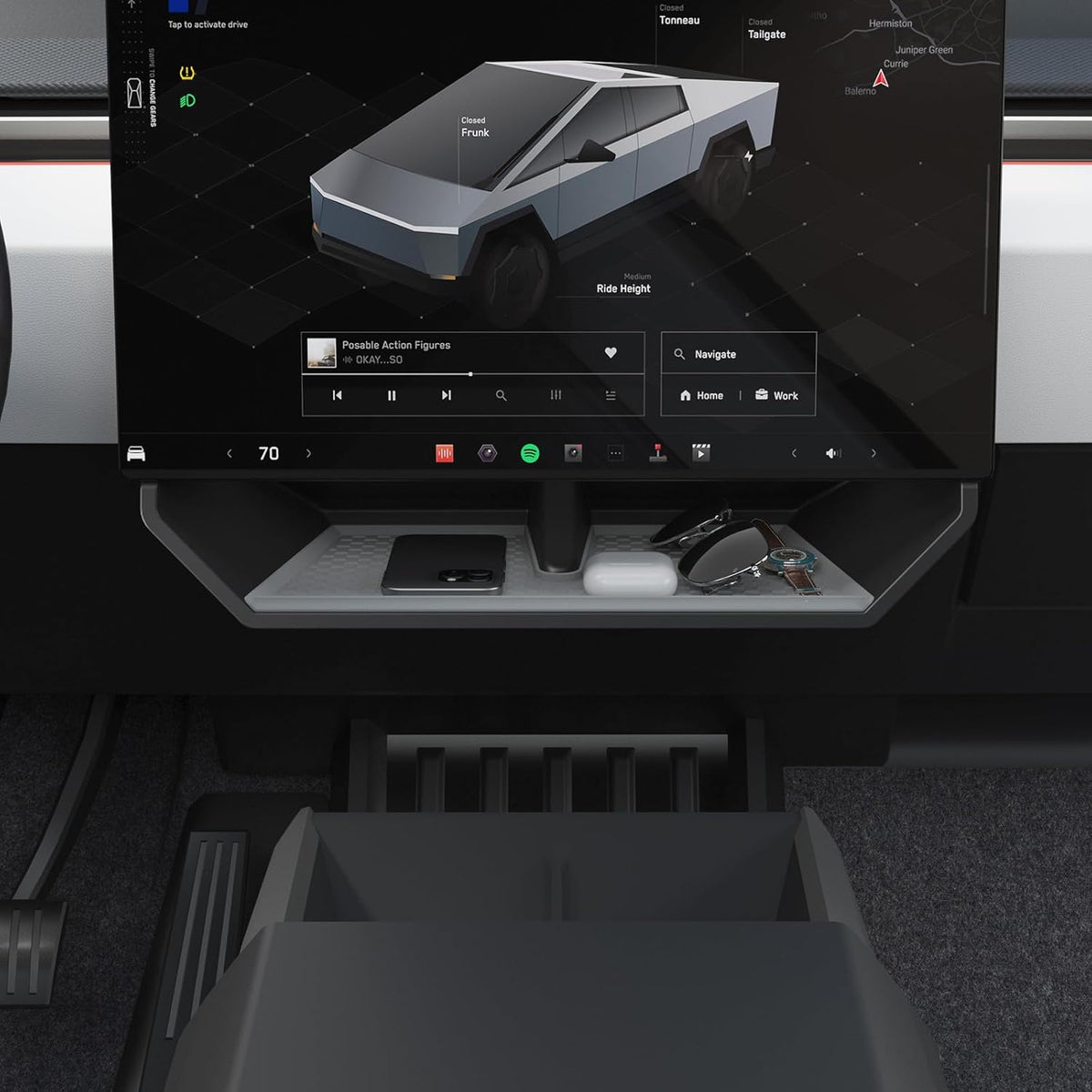 Under Screen Organizer for 2024-2026 Cybertruck Accessories, Center Console Storage Box with Anti-Slip Lining (Dual Motor/Premium AWD & Cyberbeast)