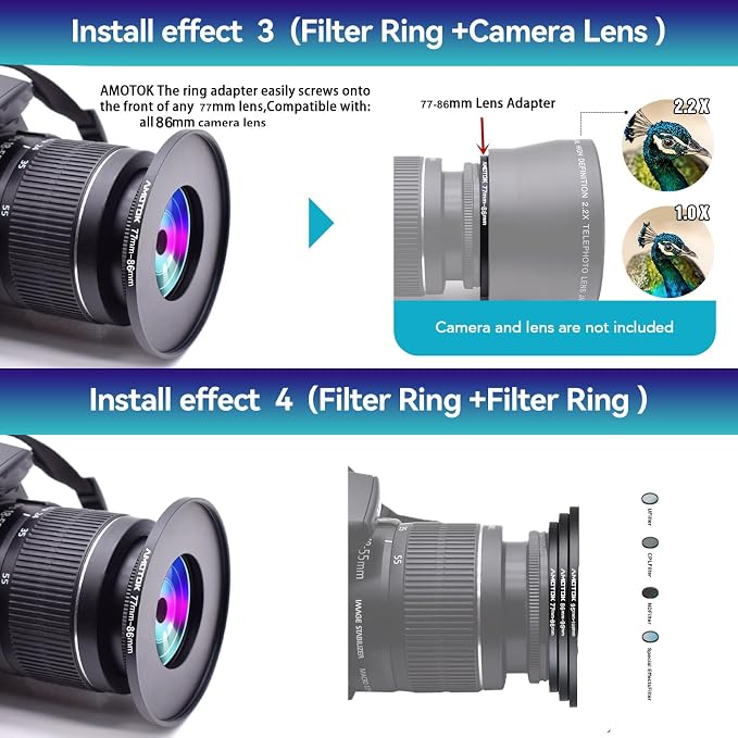 77mm Lens to 86mm Camera Lens Adapter, 77mm to 86mm Filter Step up Ring Adapter