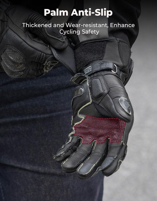 KEMIMOTO Leather Motorcycle Gloves - ESA Cushioning & Kevlar Carbon Fiber Knuckle Protection | Unisex Riding Gear