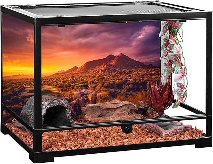 AWERT 30x18 inches Sun and Desert Terrarium Background Mountain Oasis Gobi Reptile Habitat Background Vinyl