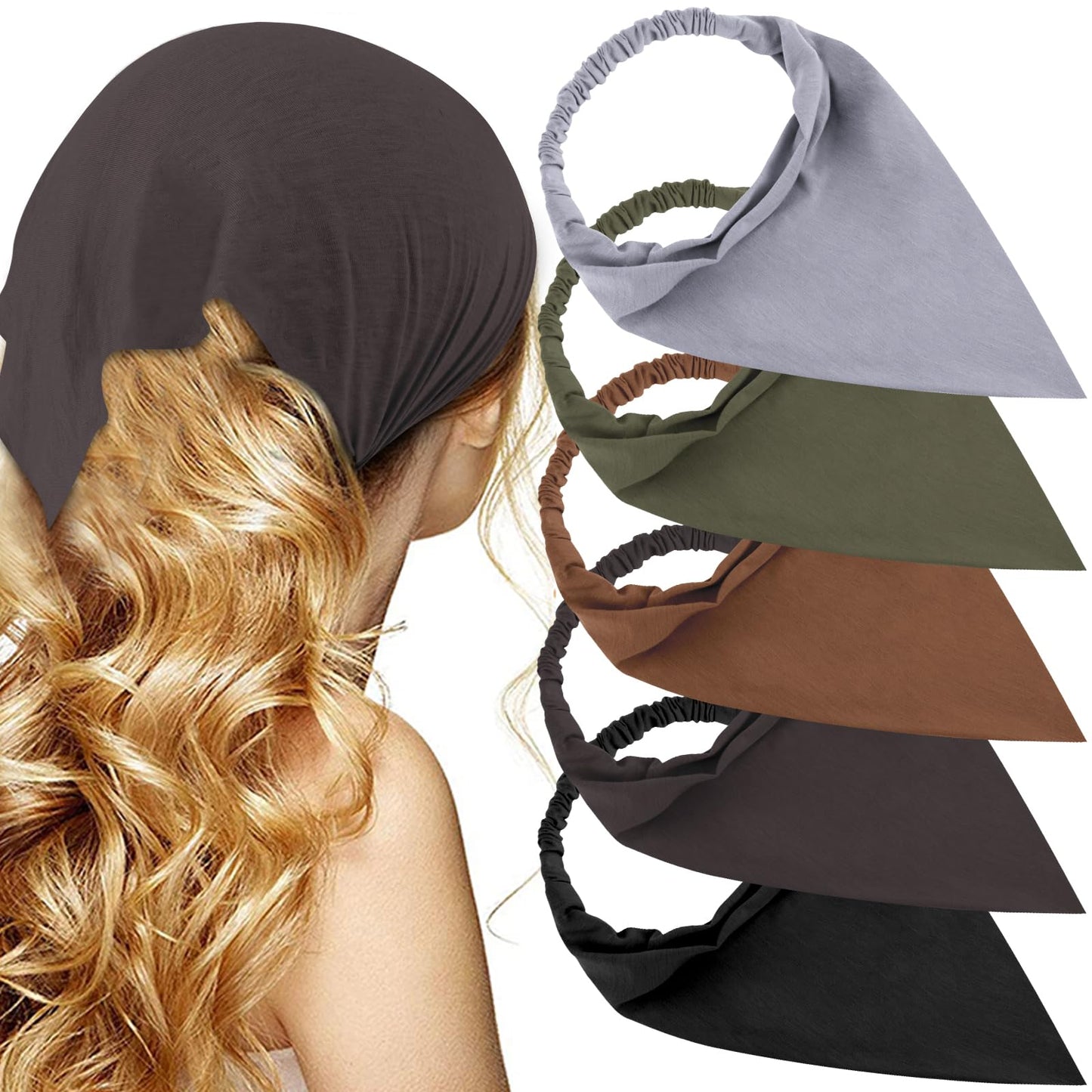 Tobatoba Bandana Headbands For Women Elastic Hair Bandana Scarf Headband Head Coverings For Women Large Boho Triangle Bandana Ha