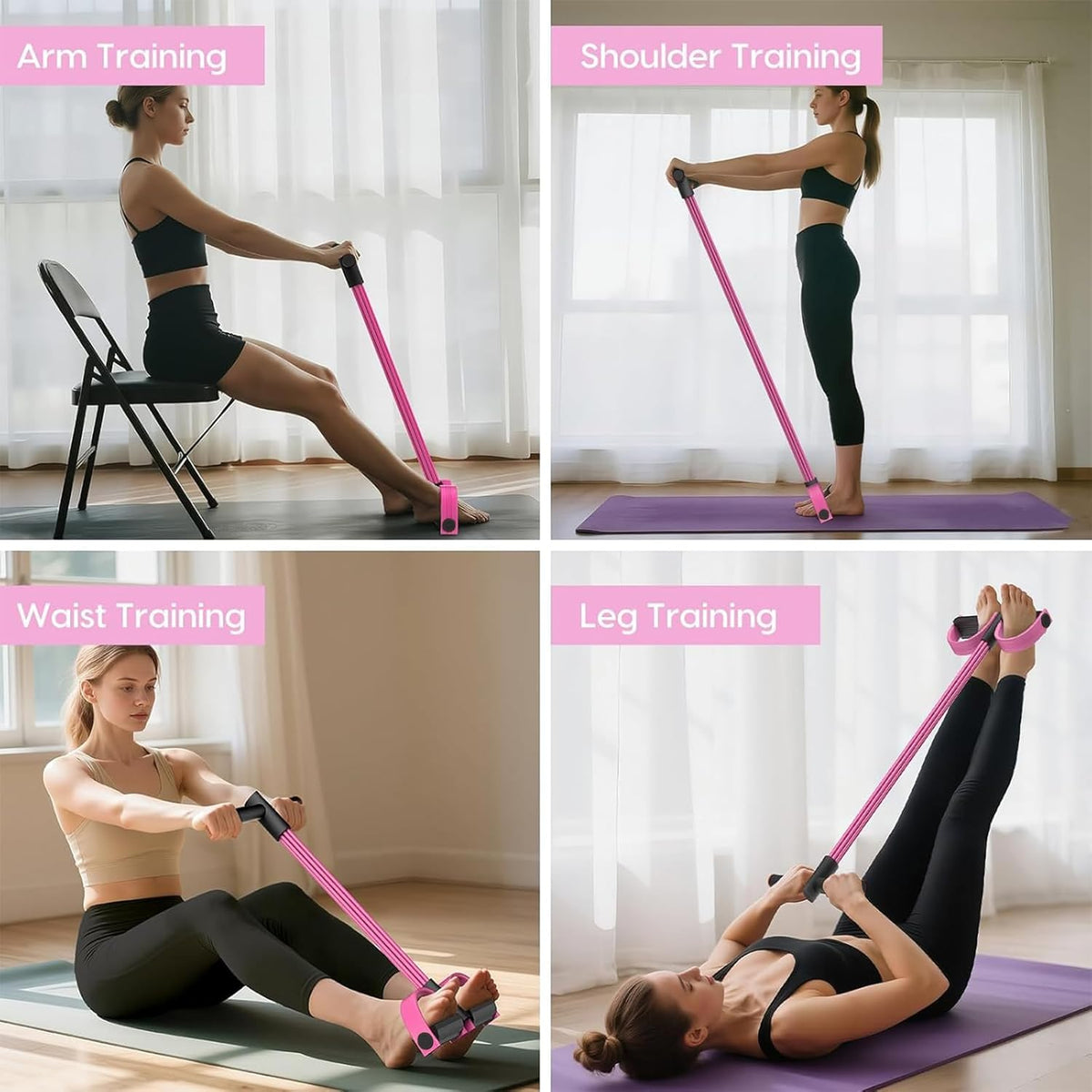 Pedal Resistance Band by Skiennix - Natural Rubber Foot Resistance Training with Handles | Pink