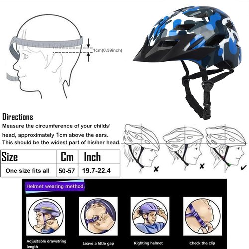 Bavilk Kids Bike Helmet - Adjustable & Lightweight with LED Light | Multi-Sport for Cycling, Skating & Scooters (19.7"-22.4")