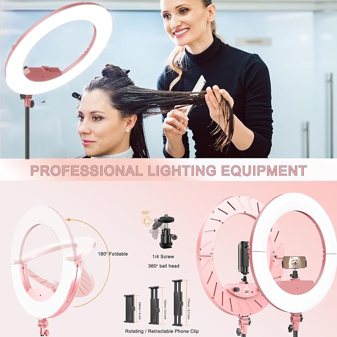 18 Inch Ring Light Kit, 55W6700k Dimmable LED Light, Tripod Stand, Remote
