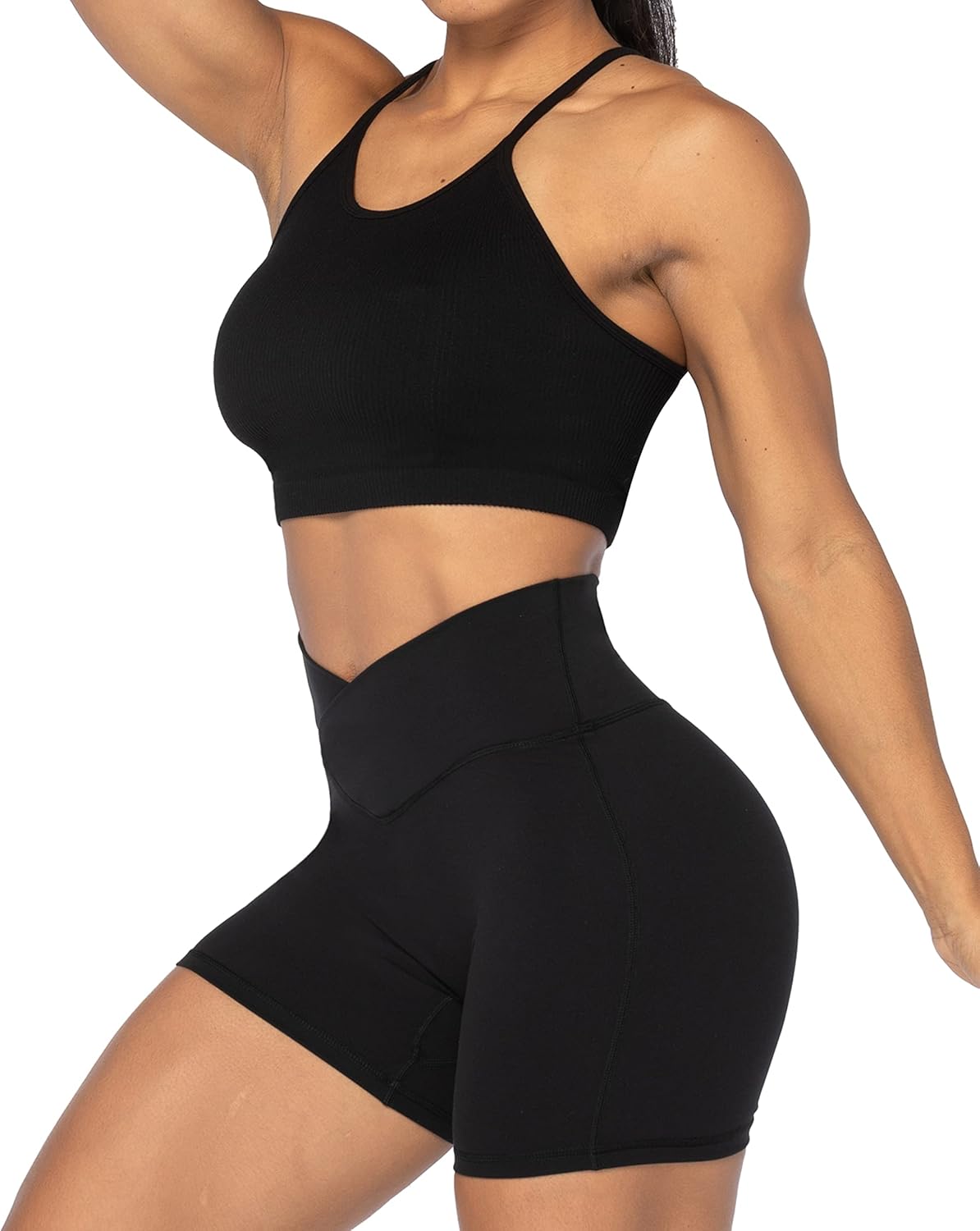 Sunzel Crossover Biker Shorts - High Waist Yoga Shorts with Tummy Control | No Front Seam Design