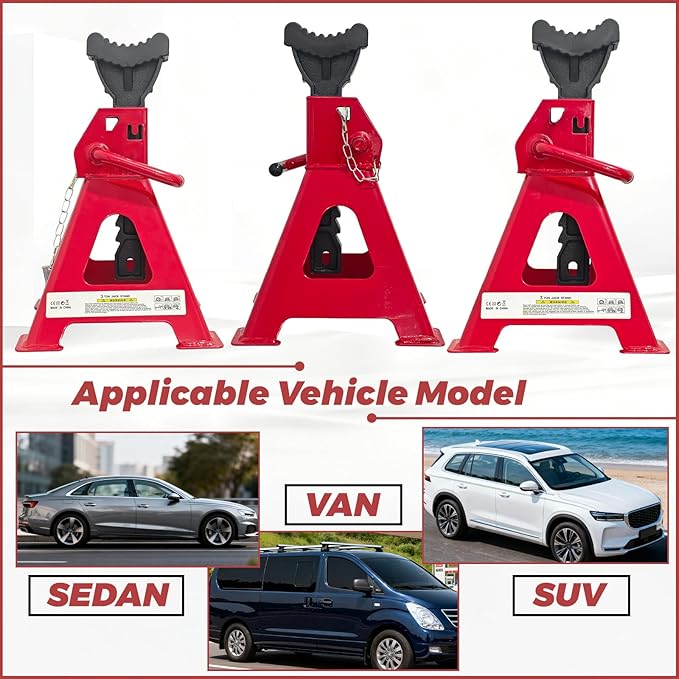 HENBOW Jack Stands,3 Ton(6600 Lbs) Capacity Car Jack Stand with Lock Pin,11.02"-16.14" Adjustable Height for Cars Trucks,Garage, SUV, UTV/ATV,1 Pair,Red