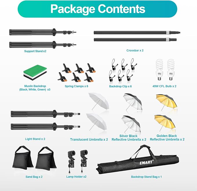 EMART 6.5x10ft Backdrop Support System, Professional Photography Lighting Kit