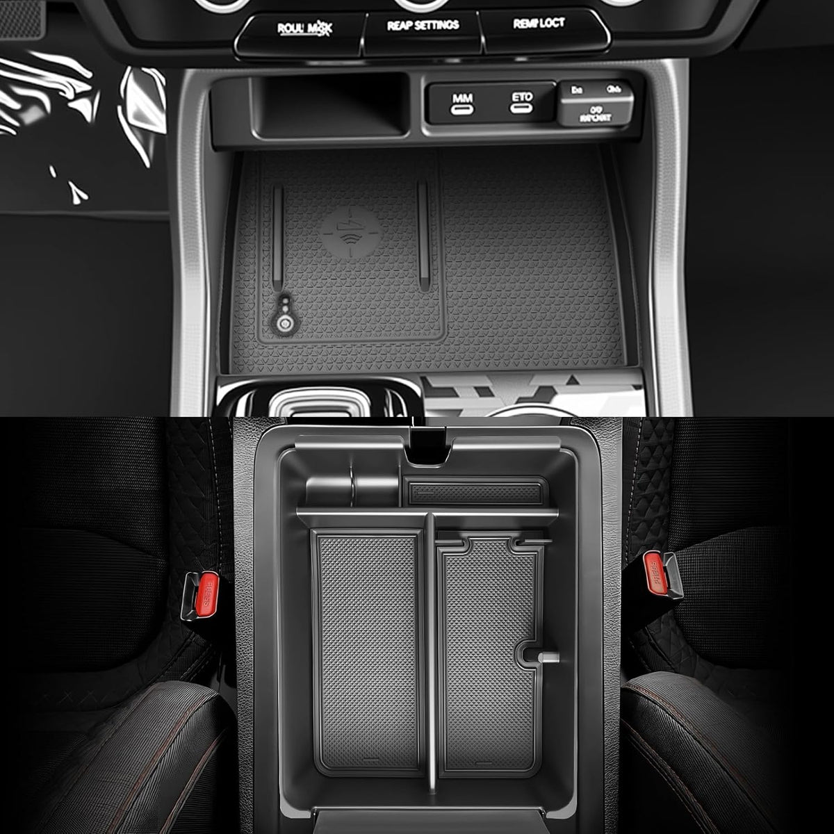 SKTU 2-Pack for 2026 2027 Honda Passport Center Console Organizer 2026 2027 Passport Console Tray & Wireless Charging Mat Honda Passport 2026 2027 Accessories Silicone Console Non-Slip Pad