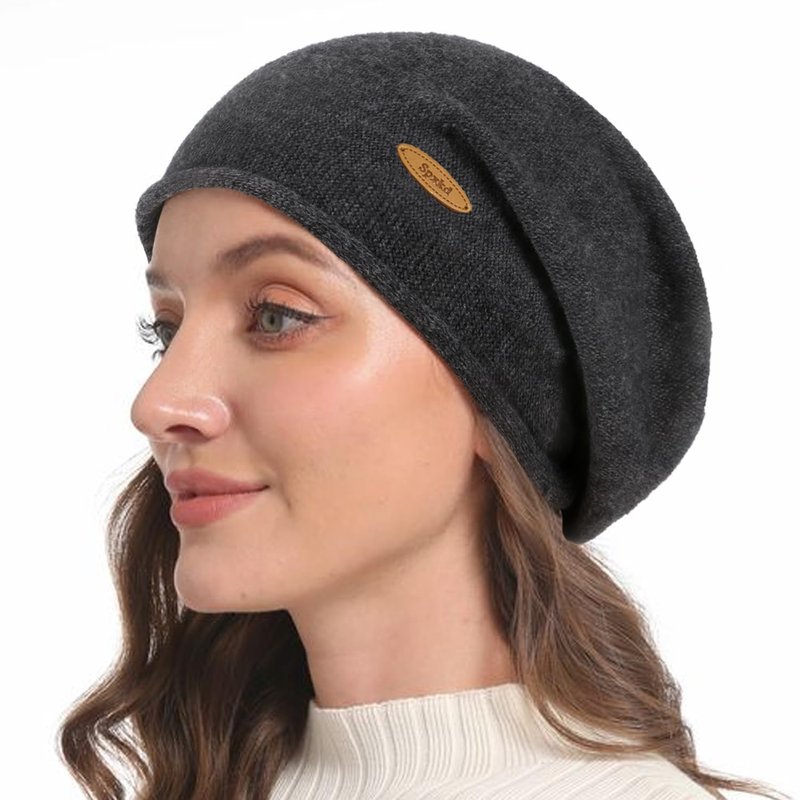 Slouchy Knit Beanie Hats for Women Winter Warm Cashmere Knitted Wool Hats Soft Ski Cap Ladies Beanies Chemo Hat (Small, Dark Gray)