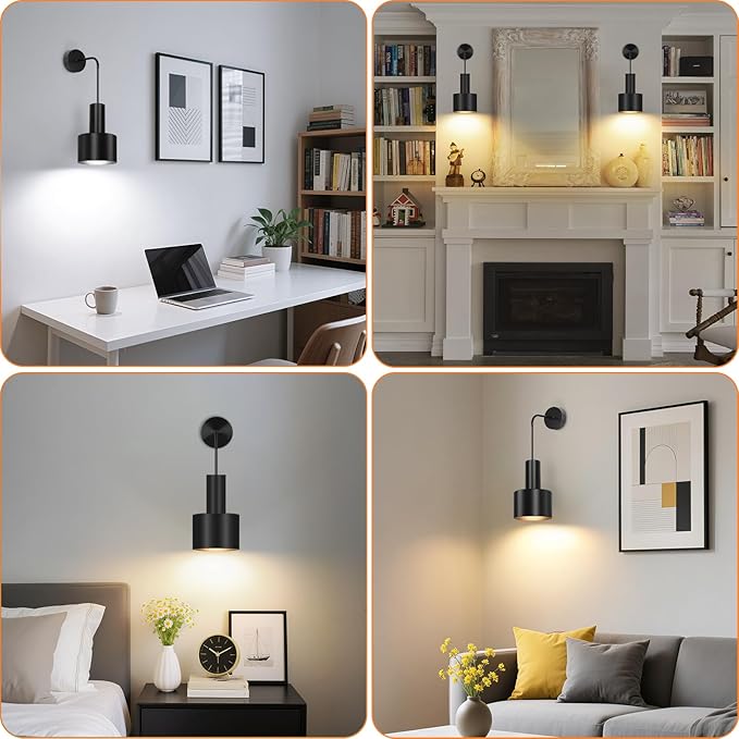 VerRon Rechargeable Battery Operated Wall Sconce Set of Two, Black Wireless Battery Powered Lights with Dimmable Detachable Bulbs & Remote, Modern Sconces Wall Decor for Bedroom Living Room Hallway