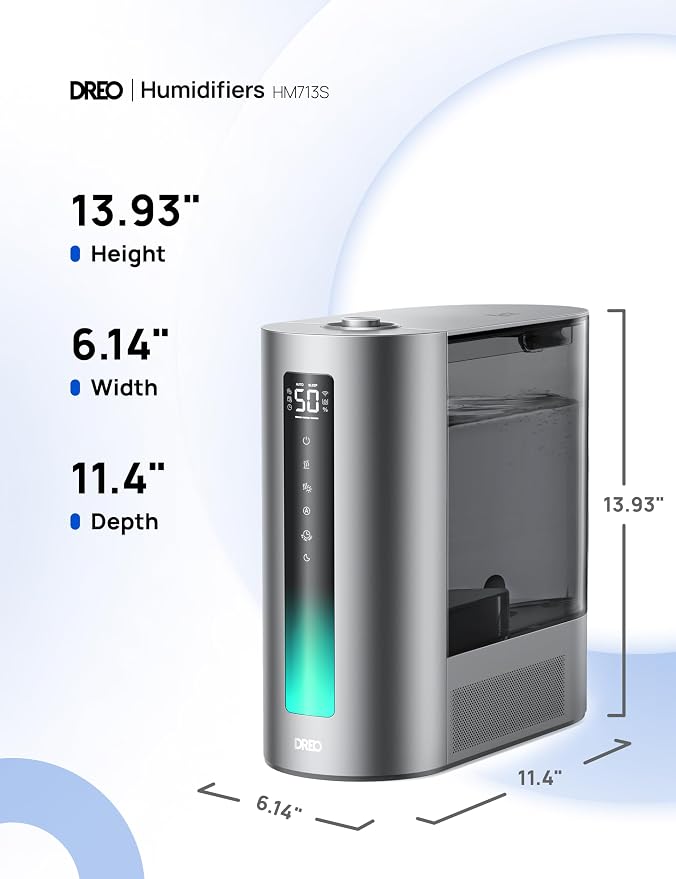 DREO 6L Humidifiers for Bedroom, Smart Warm & Cool Mist for Large Room, 60Hr Quiet Runtime for Baby, Plant, Humidity Sensor, Indicator Light, 12H Timer, Google/Alexa, HM713S