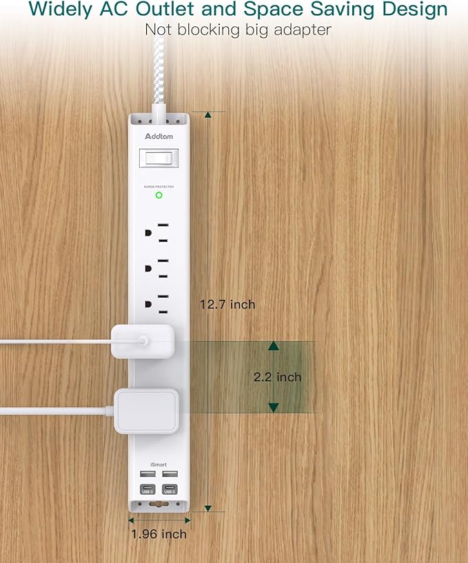 2 Pack Surge Protector Power Strip - 5 Widely Spaced Outlets 4 USB Ports, 5Ft Extension Cord, Flat Plug, Wall Mount Outlet Extender, Desk Charging Station for Home Office College Dorm Room Essentials