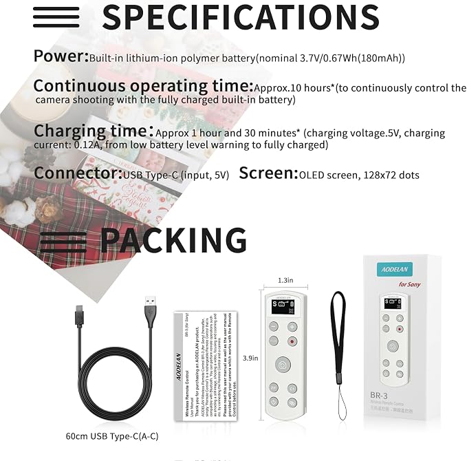 Remote Control for Sony Camera, USB-C Rechargeable Wireless Shutter Release