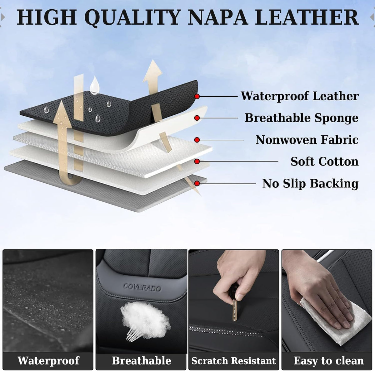 Coverado Seat Covers, Car Seat Covers Front Seats, Car Seat Cover, Car Seat Protector Waterproof, Car Seat Cushion Nappa Leather, Seat Covers Carseat Cover Universal Fit for Most Cars