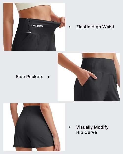 G4Free Women's High-Waisted Athletic Shorts - Ribbed Stretchy Design with Pockets | Casual Running & Golf