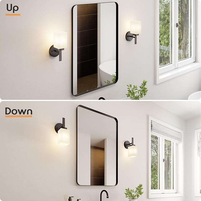 Wall Lights Over Mirror Bathroom Vanity Light Fixtures with White Frosted Glass Shade, Wall Sconces for Porch, 2 Pack Oil Rubbed Bronze T002ORB-L1-P2
