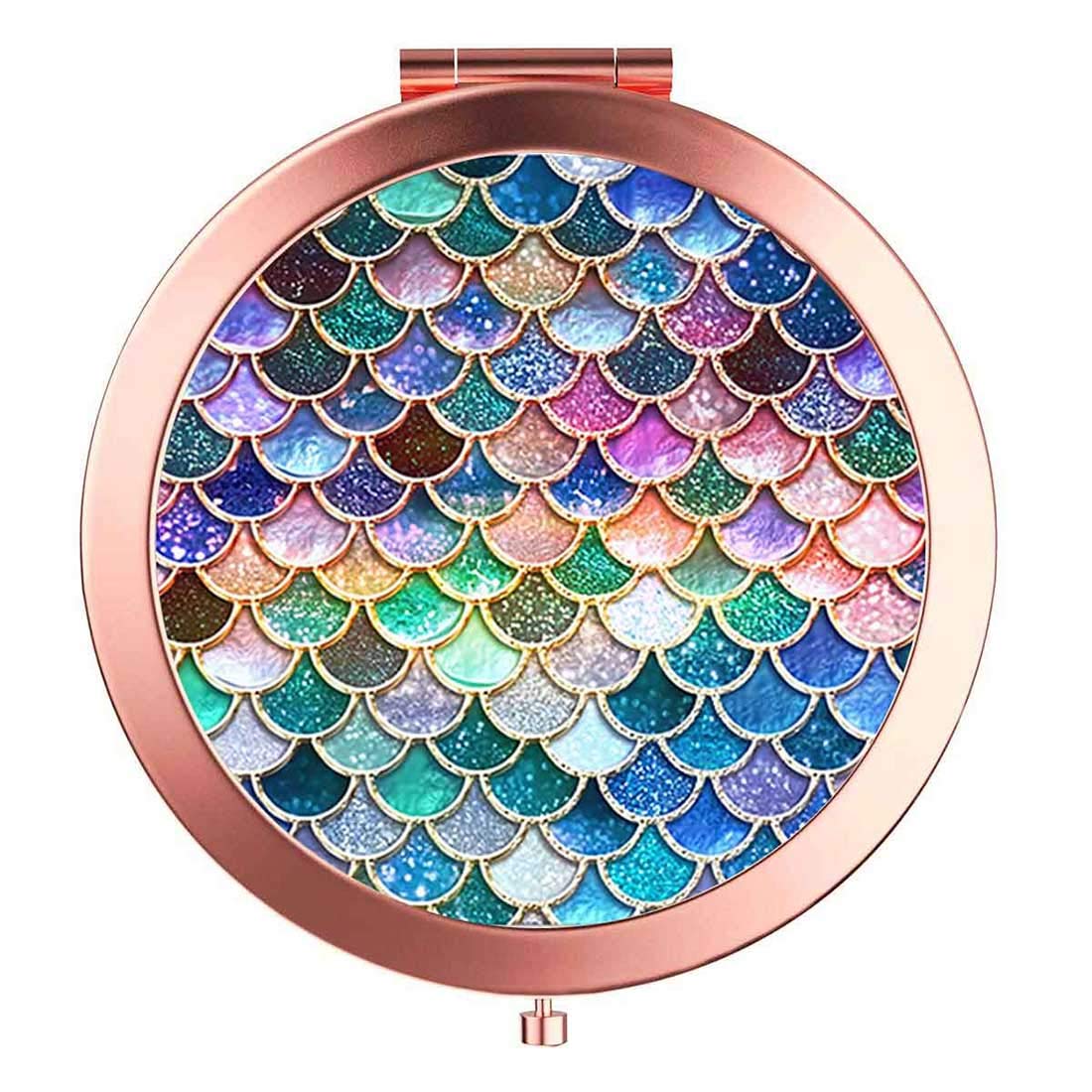Yckmd Rose Gold Travel Purse Mirror Compact Double Sides 2X & 1X Magnification Hand Mirror Metal Round Bohemian Mirror For Women