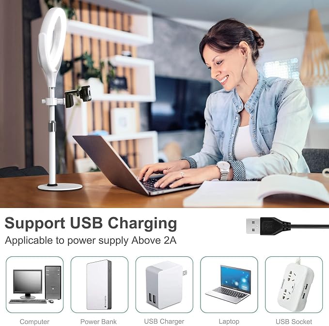 8 inch Desk Ring Light with Stand, Adjustable Zoom Lighting
